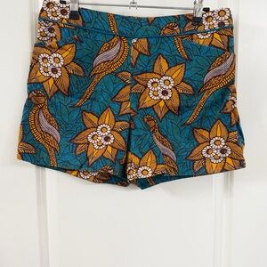 Elevenses Teal and Orange Floral High Waist Shorts